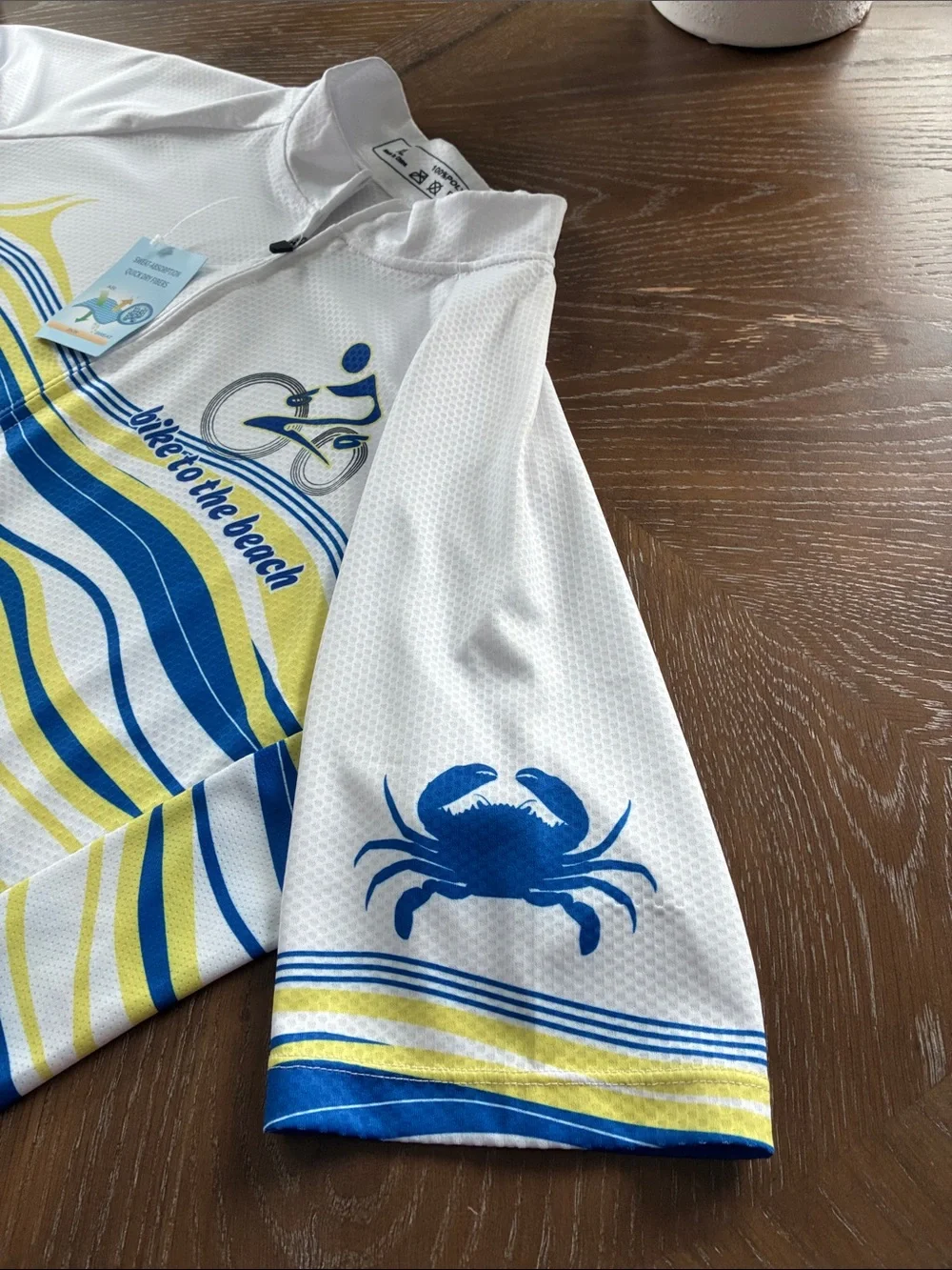 Bike to the Beach Cycling Jersey - White, Blue & Yellow